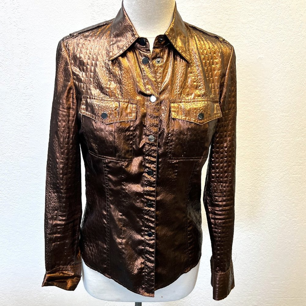 Carlisle Brown Shiny Lame Top Western with pizazz Western Texan Size 2